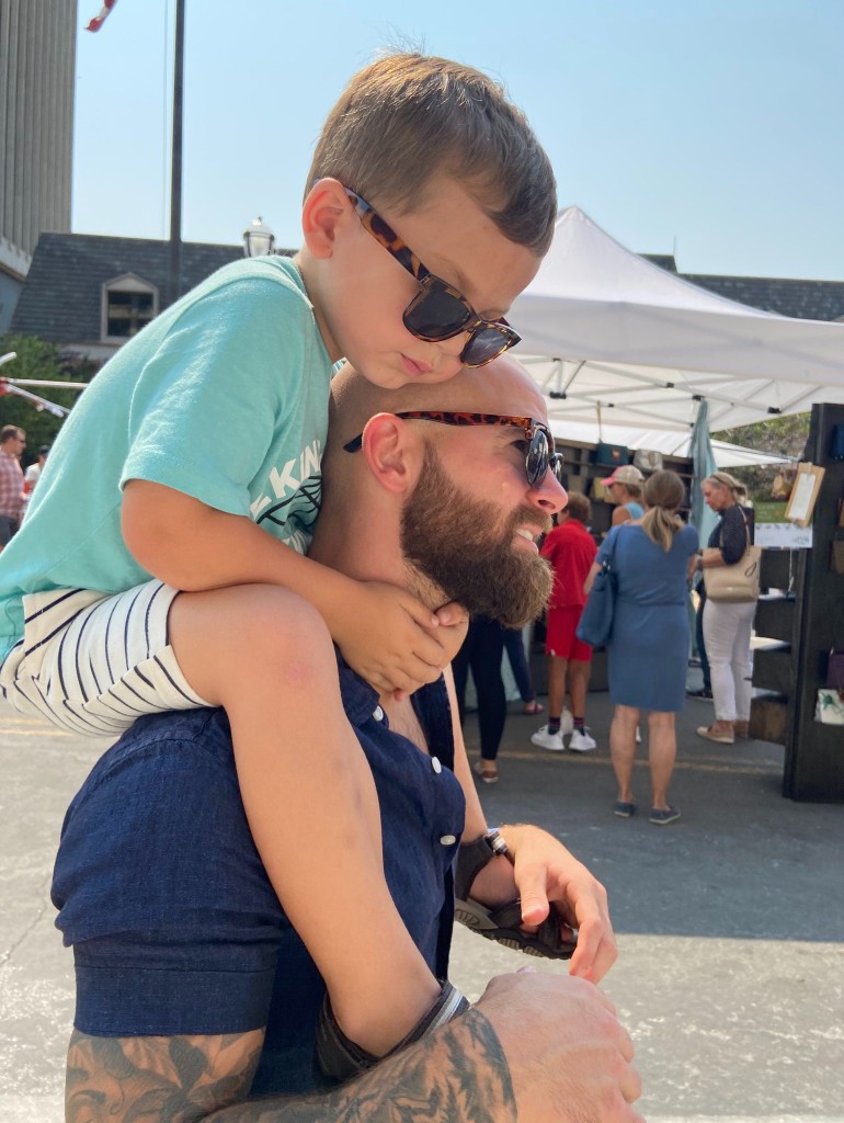 Jake Sebok with his son